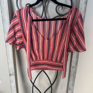 Forever‎ 21 Striped V-Neck Elastic Bottom Crop Top Size Medium